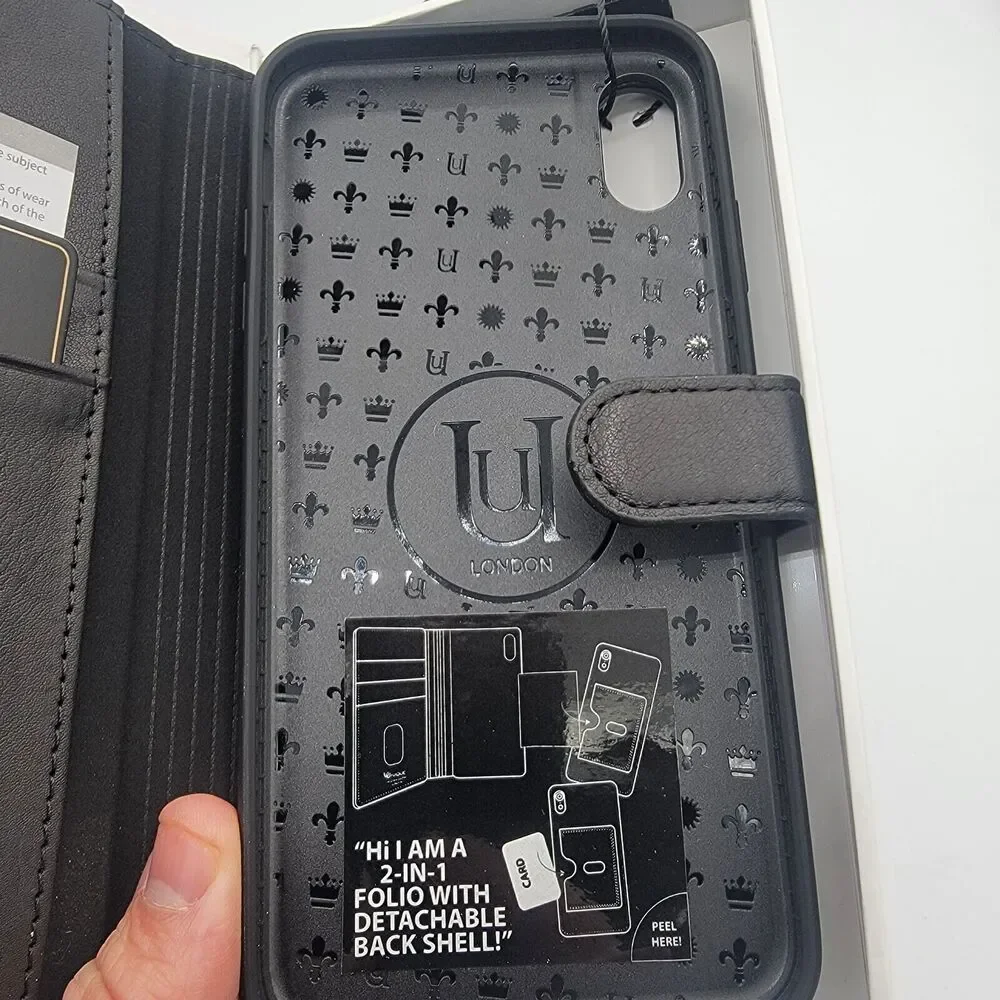 Uunique Genuine Leather Folio Wallet Case for iPhone XS Max - Black, Brand New
